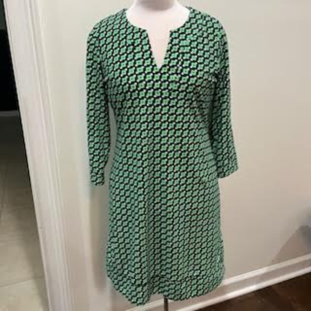 Jude Connally Midi Dress V-Neck USA Sz M Blue Green Preppy
